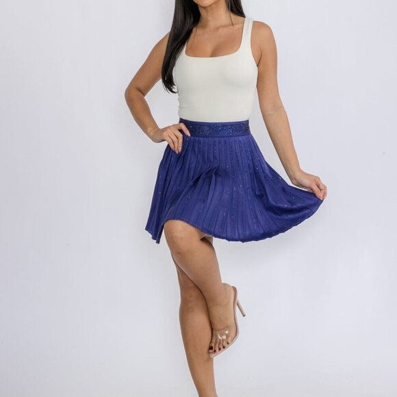Nylon Apparel Women's Zip Up Fit & Flare Sequins Mini Pleated Skort Royal  Blue - Picture 8 of 14